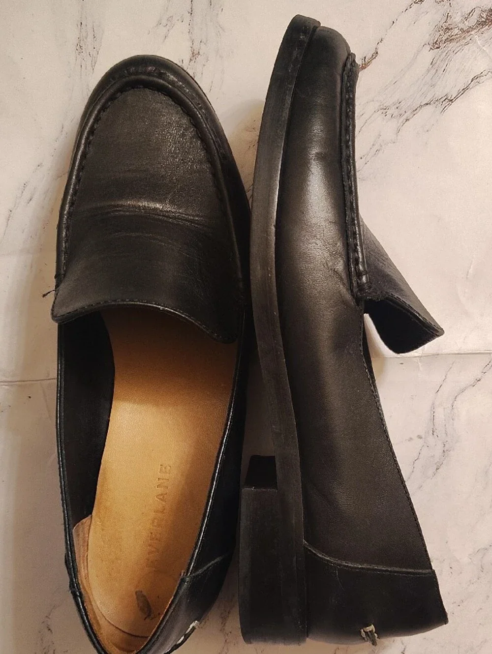 Everlane Black Leather Slip-On Loafers